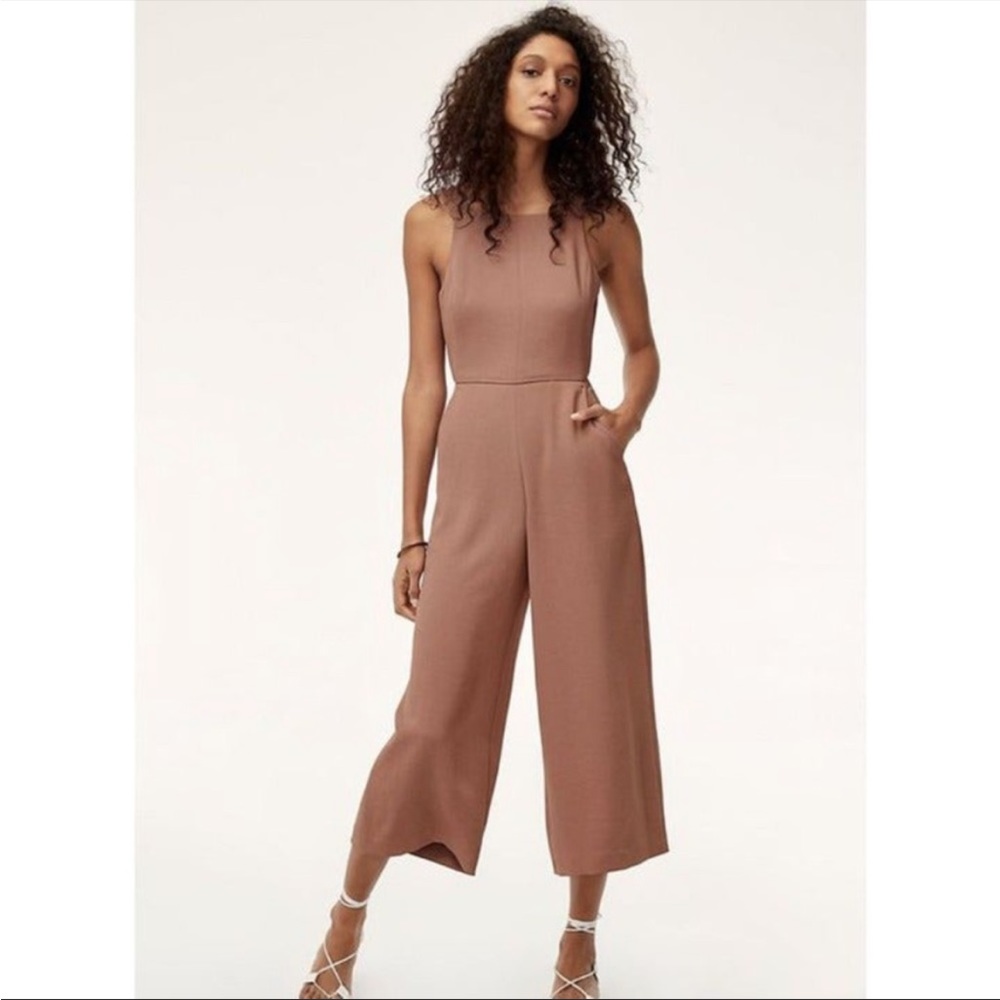 Wilfred Ecoulement Jumpsuit in Nutmeg Sleevless tie back wide leg tan brown